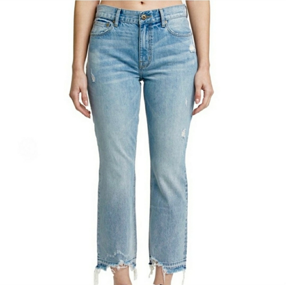 Pistola Distressed High-Rise Straight Leg Raw Hemline Cropped Jeans